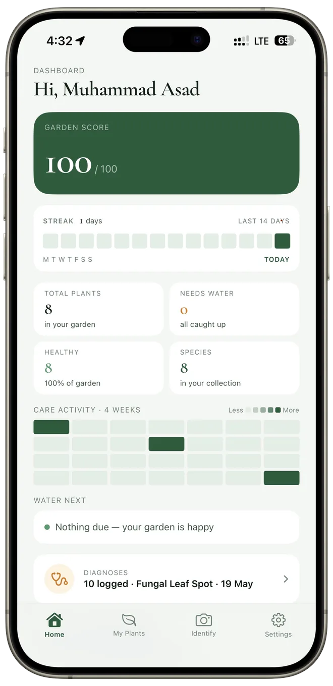 Plant Health garden dashboard