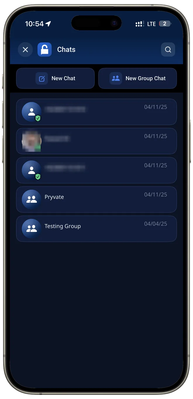 Pryvate encrypted chat list